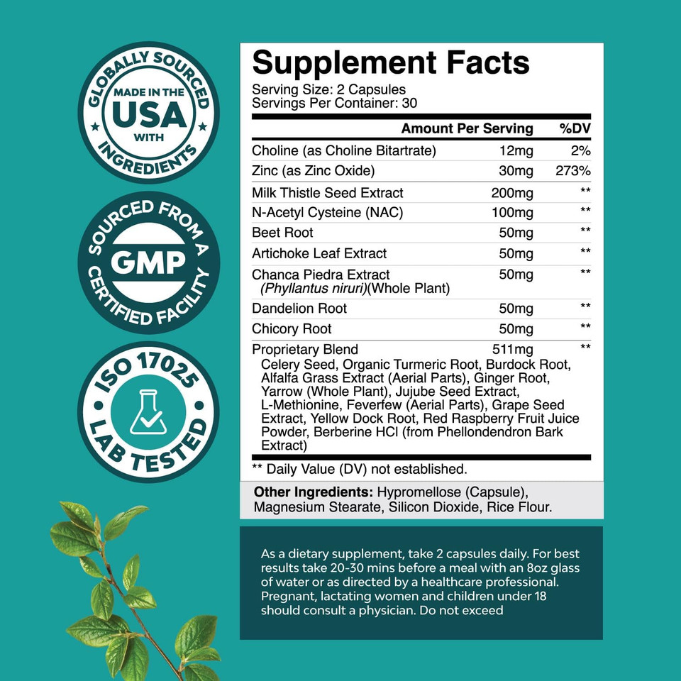Liver Support Supplement With Nac - Herbal Liver Supplement With N Acetyl Cysteine Silymarin Milk Thistle Extract Dandelion Root Artichoke Extract Choline Bitartrate And Berberine For Liver Cleanse