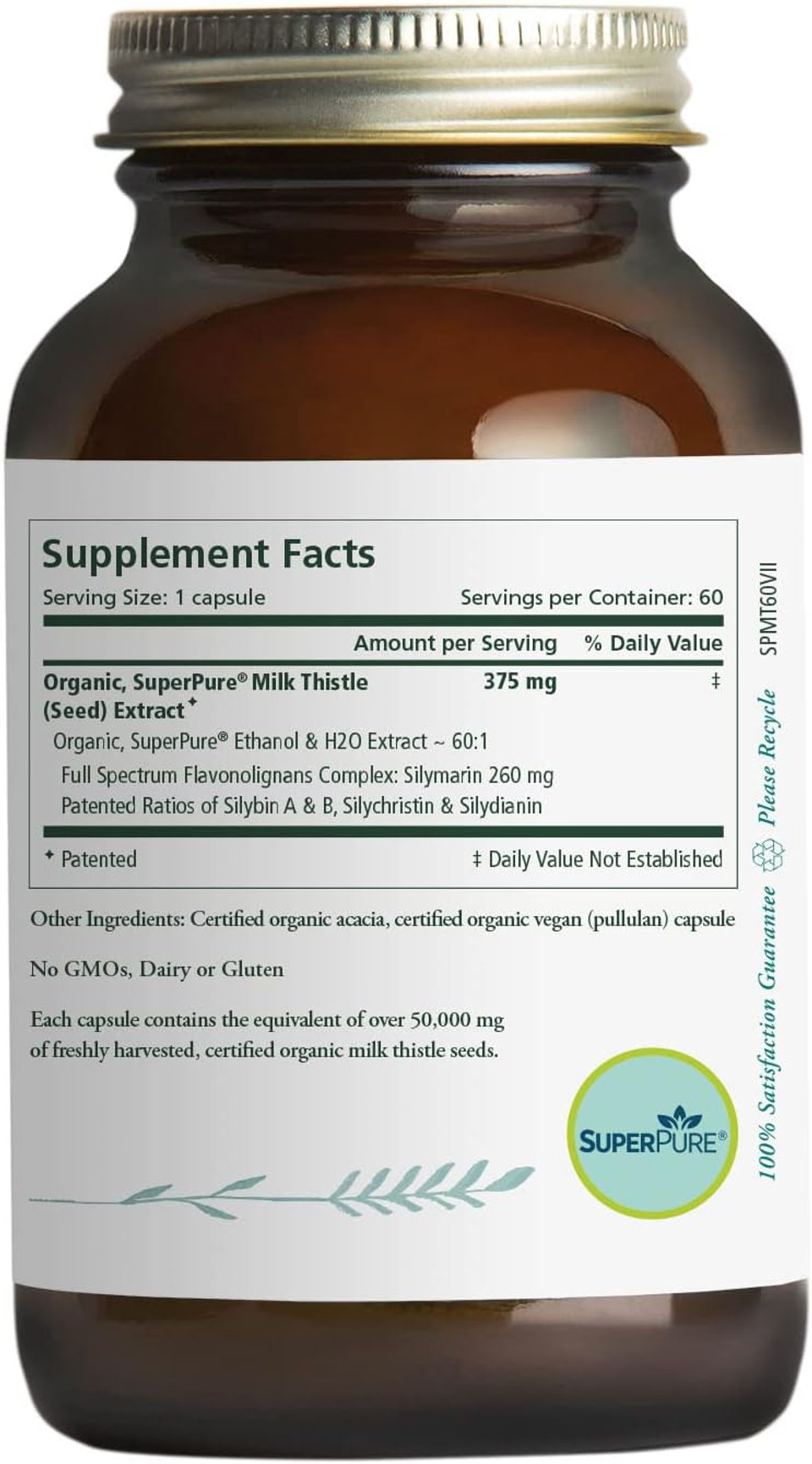 Pure Synergy Superpure Milk Thistle Extract | 60 Capsules | Usda Organic | Non-Gmo | Vegan | With 260 Mg Of Organic Silymarin For Healthy Liver Function
