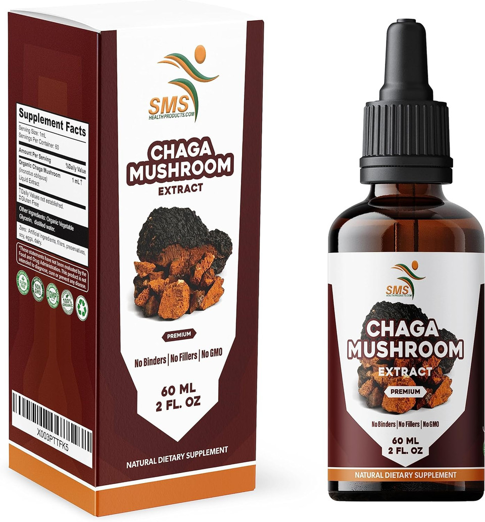 Chaga Mushroom Drops (Inonotus Obliquus) | Alcohol-Free Tincture | Herbal Supplement | Vegan | 2 Fl Oz Liquid Extract