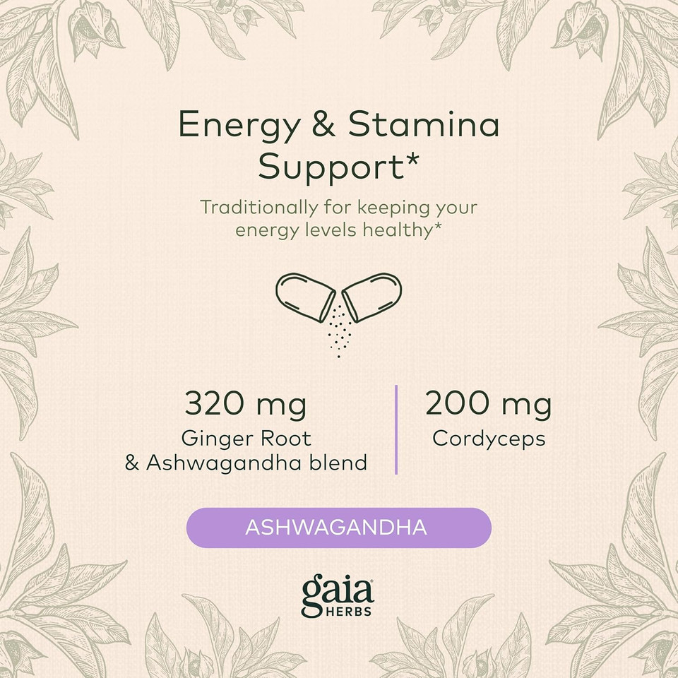 Gaia Herbs Adaptogen Performance Mushrooms & Herbs - Energy Support Supplement To Help Sustain Endurance And Stamina* - Contains Cordyceps And Ashwagandha - 60 Organic Vegan Capsules (30-Day Supply)