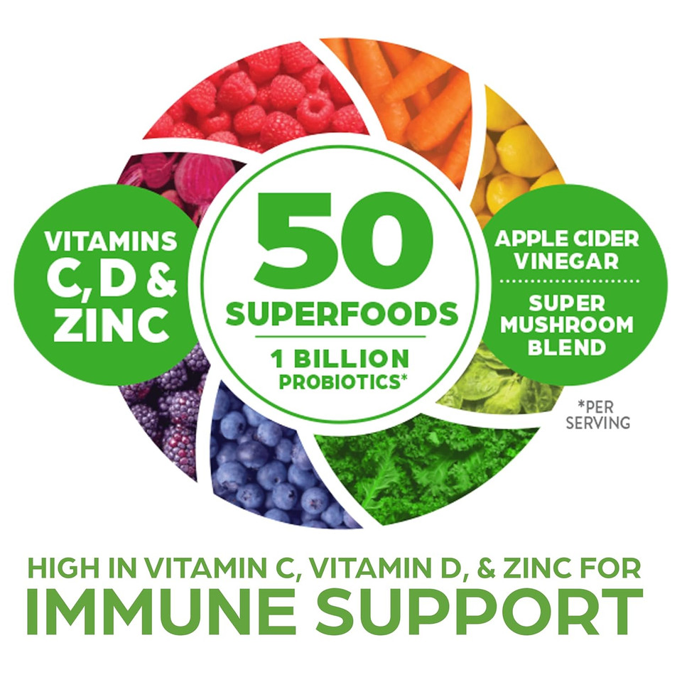 Greens Powder + Superfoods Immune Support, Orgain Organic Immunity Up! Powder, Honeycrisp Apple - Vitamin D, Vitamin C, Zinc, Apple Cider Vinegar, Probiotics, Ashwagandha & Reishi Mushrooms - 0.62Lb