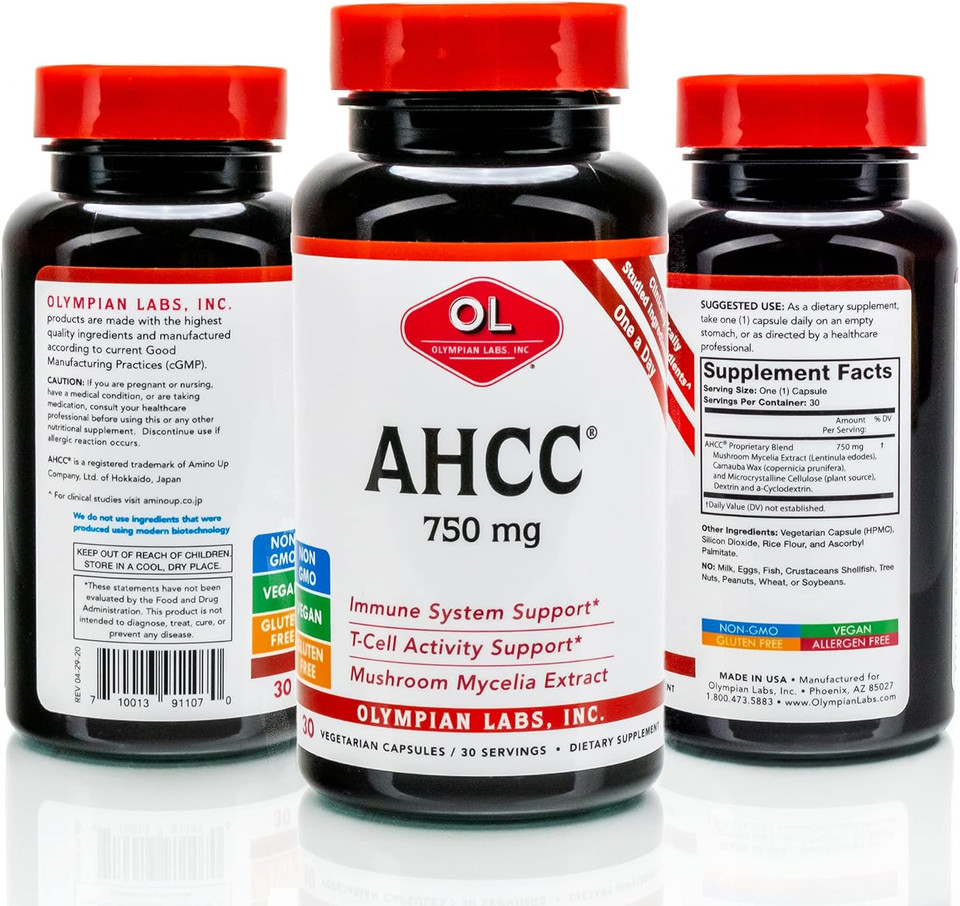 Olympian Labs Premium Ahcc Supplement 750Mg Of Ahcc Per Capsule  Supports Immune Health, Liver Function, And Natural Killer Cell Activity- 30 Capsules30 Count (Pack Of 1)