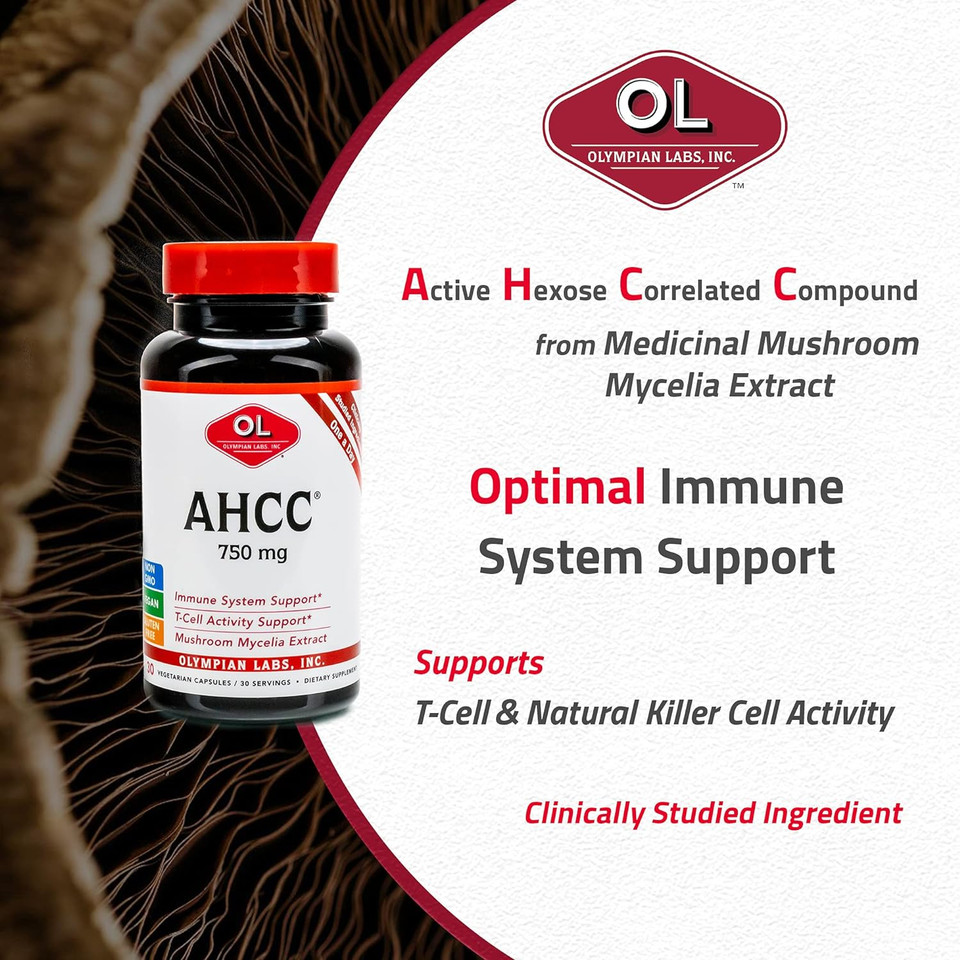 Olympian Labs Premium Ahcc Supplement 750Mg Of Ahcc Per Capsule  Supports Immune Health, Liver Function, And Natural Killer Cell Activity- 30 Capsules30 Count (Pack Of 1)
