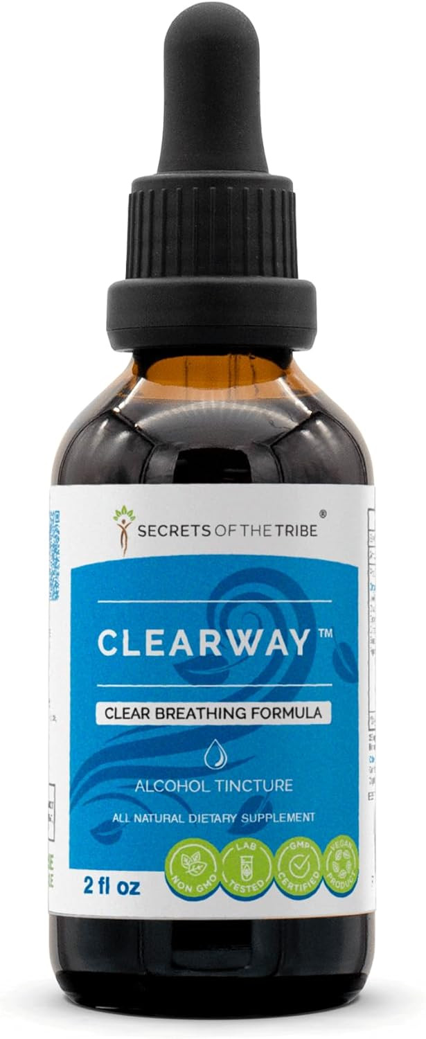 Secrets Of The Tribe - Clearway, Herbal Supplement Blend Drops Alcohol Liquid Extract, Clear Breathing Formula (2 Fl Oz)