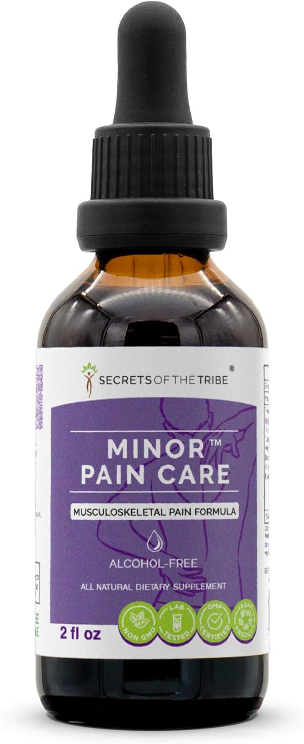Secrets Of The Tribe - Minor Pain Care, Herbal Supplement Blend Drops Alcohol-Free Liquid Extract, Musculoskeletal Pain Formula (2 Fl Oz)2.00 Fl Oz (Pack Of 1)