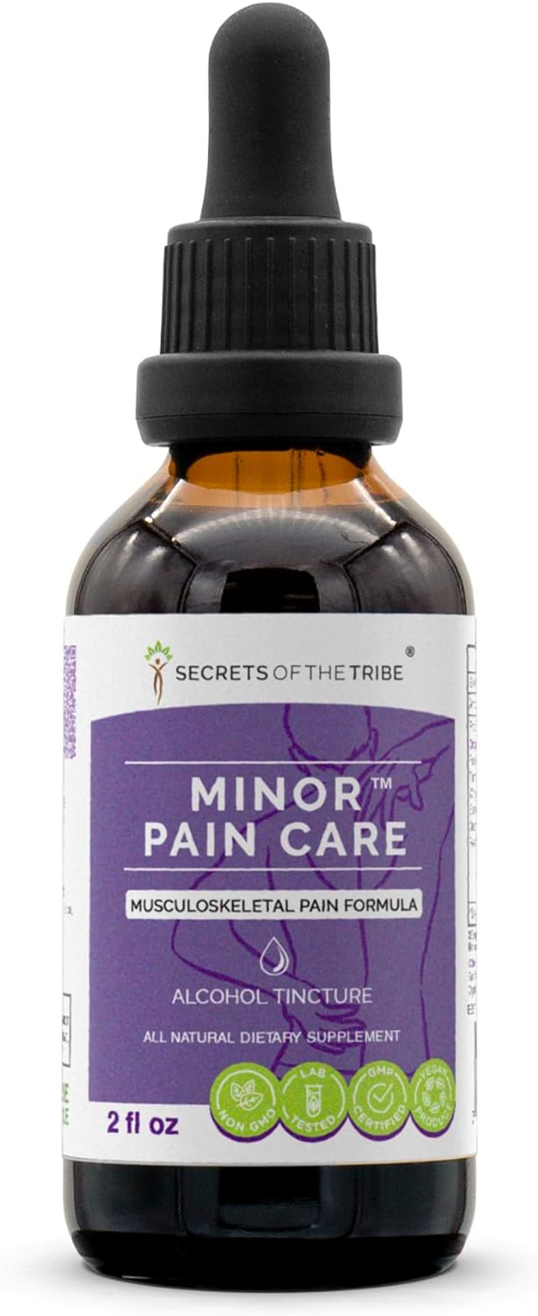 Secrets Of The Tribe - Minor Pain Care, Herbal Supplement Blend Drops Alcohol Liquid Extract, Musculoskeletal Pain Formula (2 Fl Oz)