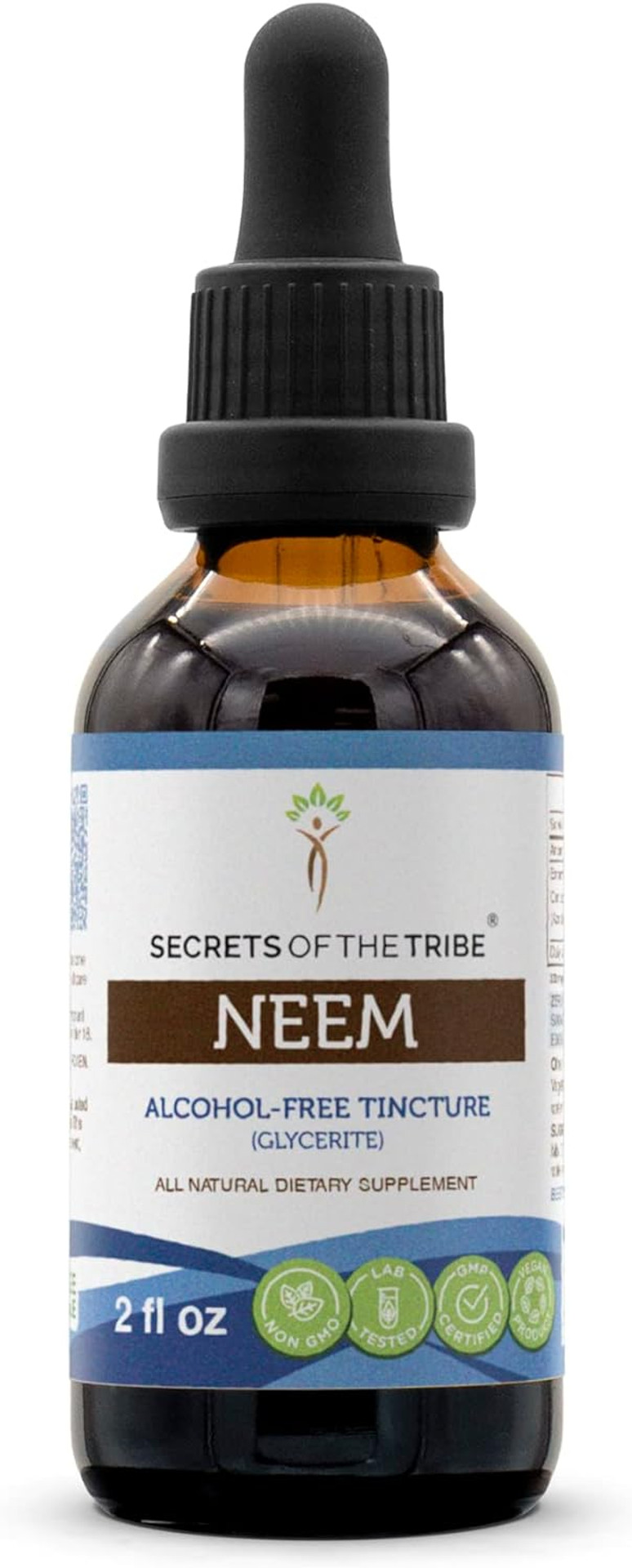 Secrets of the Tribe Neem Tincture Alcohol-Free Extract, Neem (Azadirachta Indica) Dried Leaf Tincture Supplement 2 oz