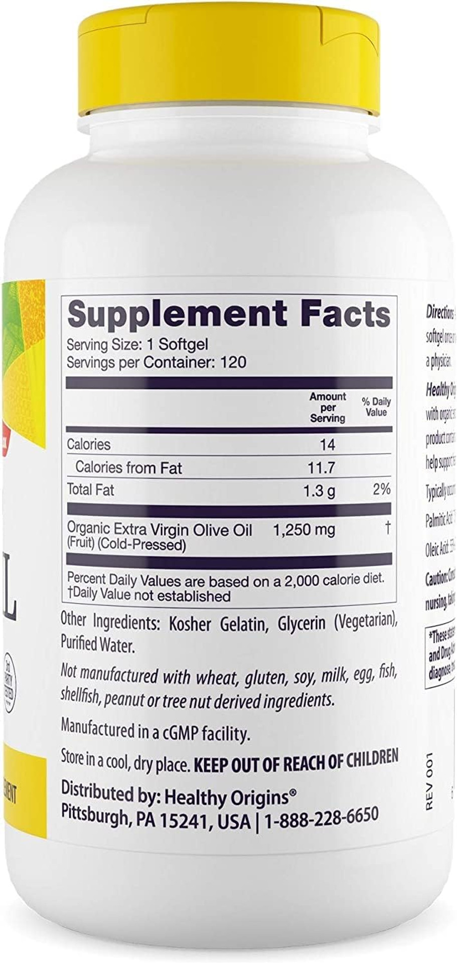Healthy Origins Olive Oil, 1250 Mg - Heart Health Supplement With Organic Cold-Pressed Extra Virgin Olive Oil - Gluten-Free Supplements For Men & Women - 120 Softgels