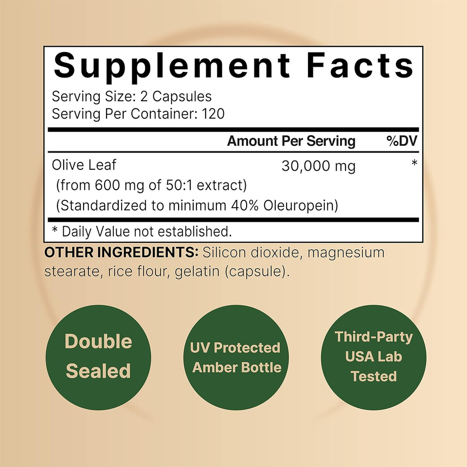 Olive Leaf Extract 30000Mg, 240 Capsules | 40% Active Oleuropein, 50:1 Herbal Equivalent  Rich In Polyphenol & Flavonoid Antioxidants For Immune & Heart Health  Non-Gmo