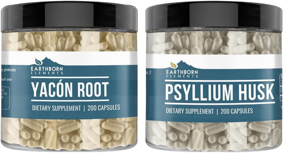 Earthborn Elements Psyllium Husk And Yacon Root Bundle, 200 Capsules, Pure & Undiluted, No Additives