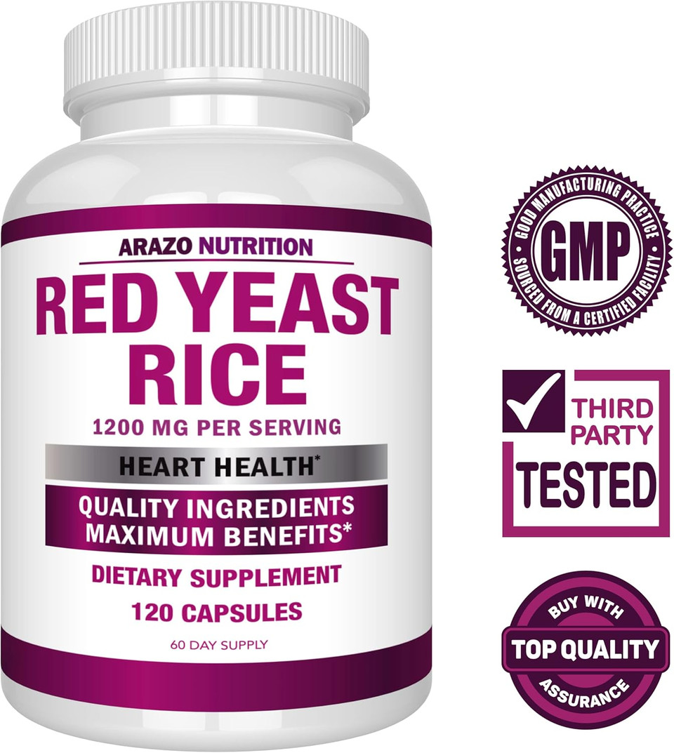 Arazo Nutrition Red Yeast Rice Extract 1200 Mg  Citrinin Free Supplement  Vegetarian 120 Capsules