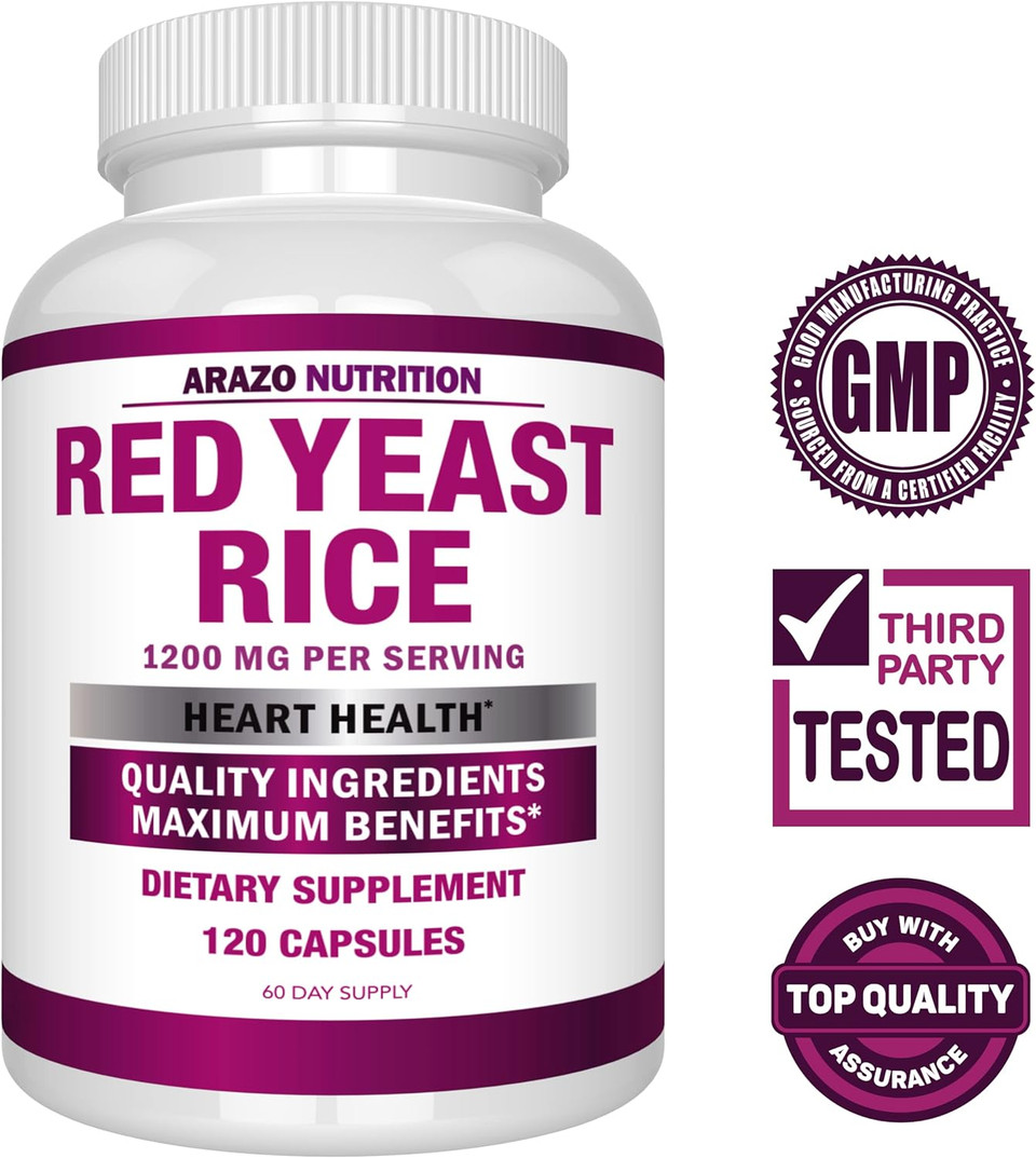 Arazo Nutrition Red Yeast Rice Extract 1200 MG  Citrinin Free Supplement  Vegetarian 120 Capsules