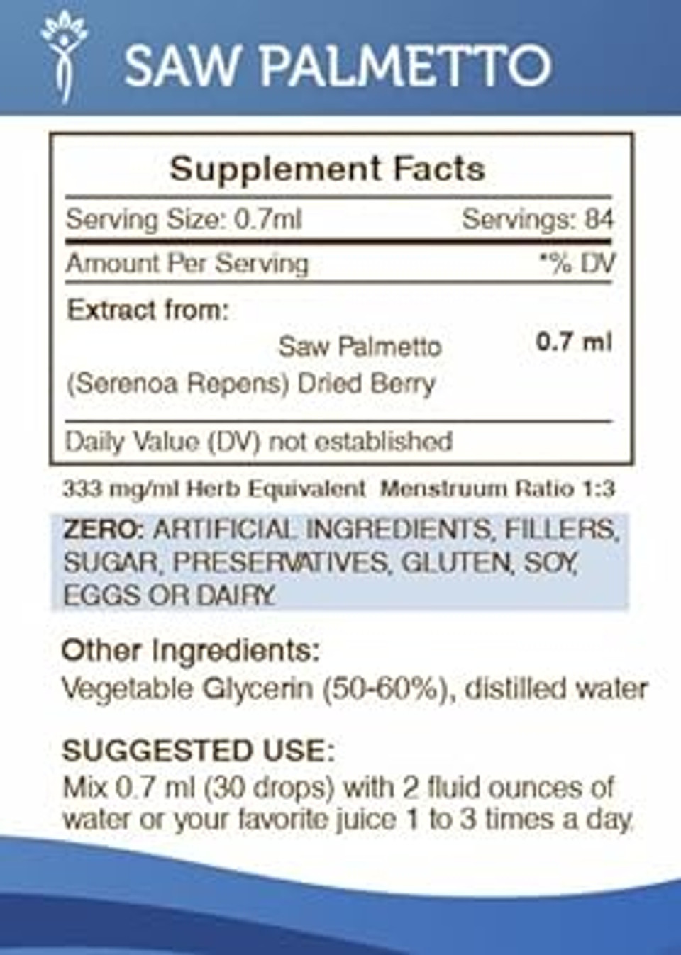 Saw Palmetto Tincture Alcohol-Free Extract, Saw Palmetto (Serenoa Repens) Dried Berry Tincture Supplement 2 Oz