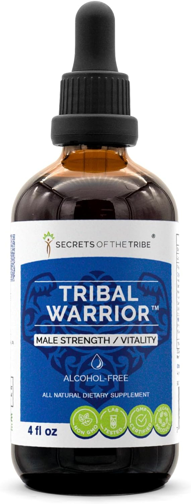 Tribal Warrior Alcohol-Free, Glycerite Pine Pollen, Maca, Korean Red Ginseng,Barrenwort,Ashwagandha,Hawthorn,Saw Palmetto,Linden,Cordyceps. Herbal Tincture Male Strength/Vitality 4 Oz