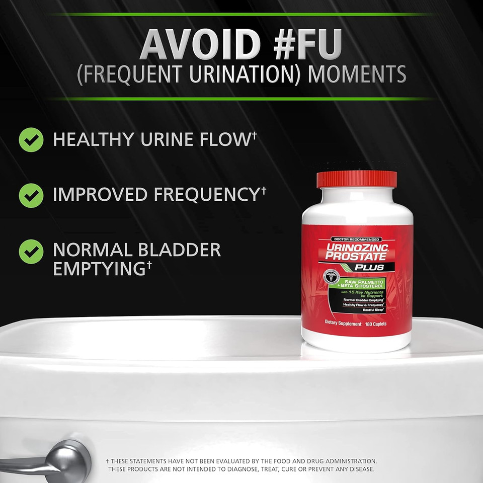 Urinozinc Plus - Prostate Supplement With Beta Sitosterol & Saw Palmetto  Reduce Frequent Urination Concerns & Support Your Prostate Health, 180 Caplets