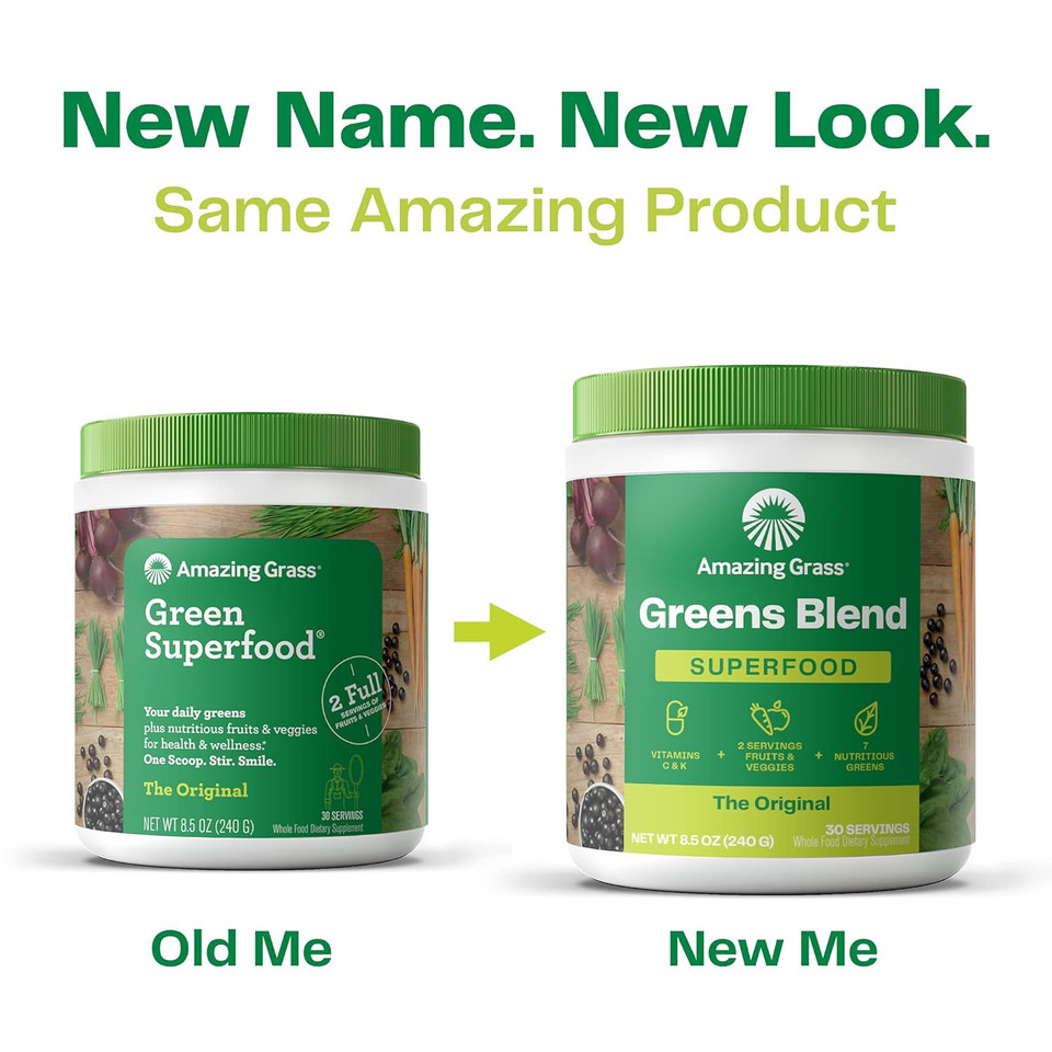 Amazing Grass Greens Blend Superfood: Super Greens Powder Smoothie Mix With Organic Spirulina, Alfalfa, Beet Root Powder, Digestive Enzymes & Probiotics, Original, 100 Servings (Packaging May Vary)100 Servings (Pack Of 1)