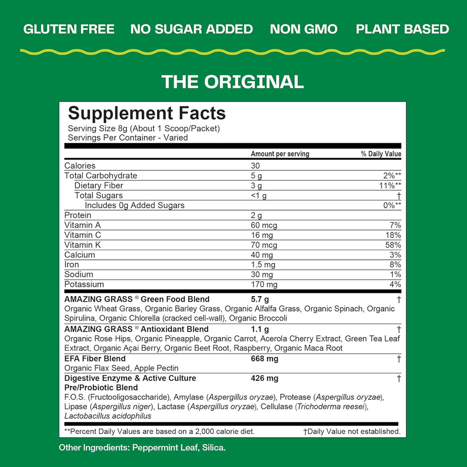 Amazing Grass Greens Blend Superfood: Super Greens Powder Smoothie Mix With Organic Spirulina, Alfalfa, Beet Root Powder, Digestive Enzymes & Probiotics, Original, 100 Servings (Packaging May Vary)100 Servings (Pack Of 1)