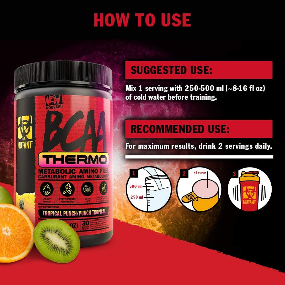 Mutant Bcaa Thermo  Supplement Bcaa Powder With Micronized Amino Acid And Energy Support - 285 G - Tropical Punch