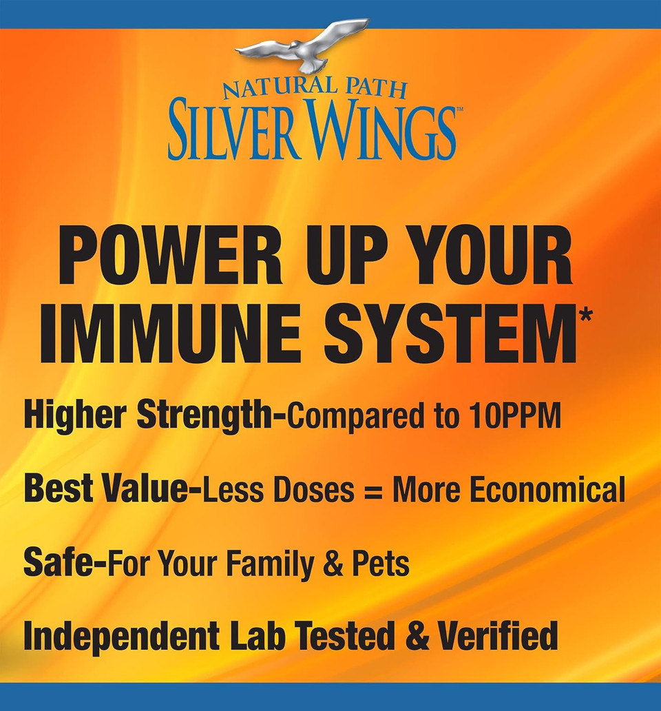 Natural Path Silver Wings Colloidal Silver 50Ppm (250Mcg) Immune Support Supplement 2 Fl. Oz. Spray