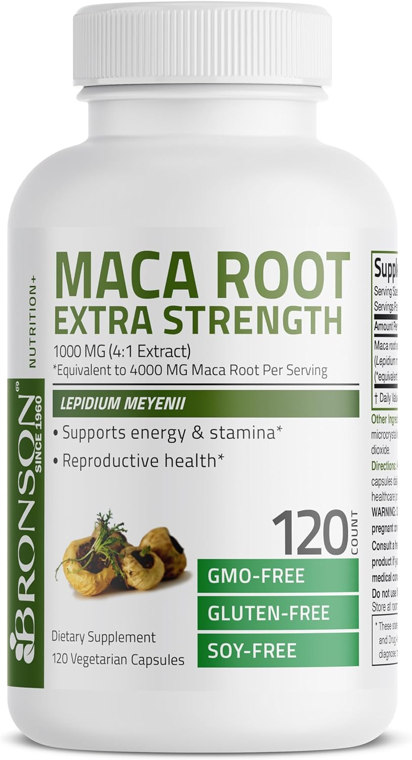Bronson Maca Root Extra Strength (From 1000Mg 4:1 Extract Equivalent To 4000Mg Per Serving), Lepidium Meyenii - Non-Gmo, 120 Vegetarian Capsules120 Count (Pack Of 1)