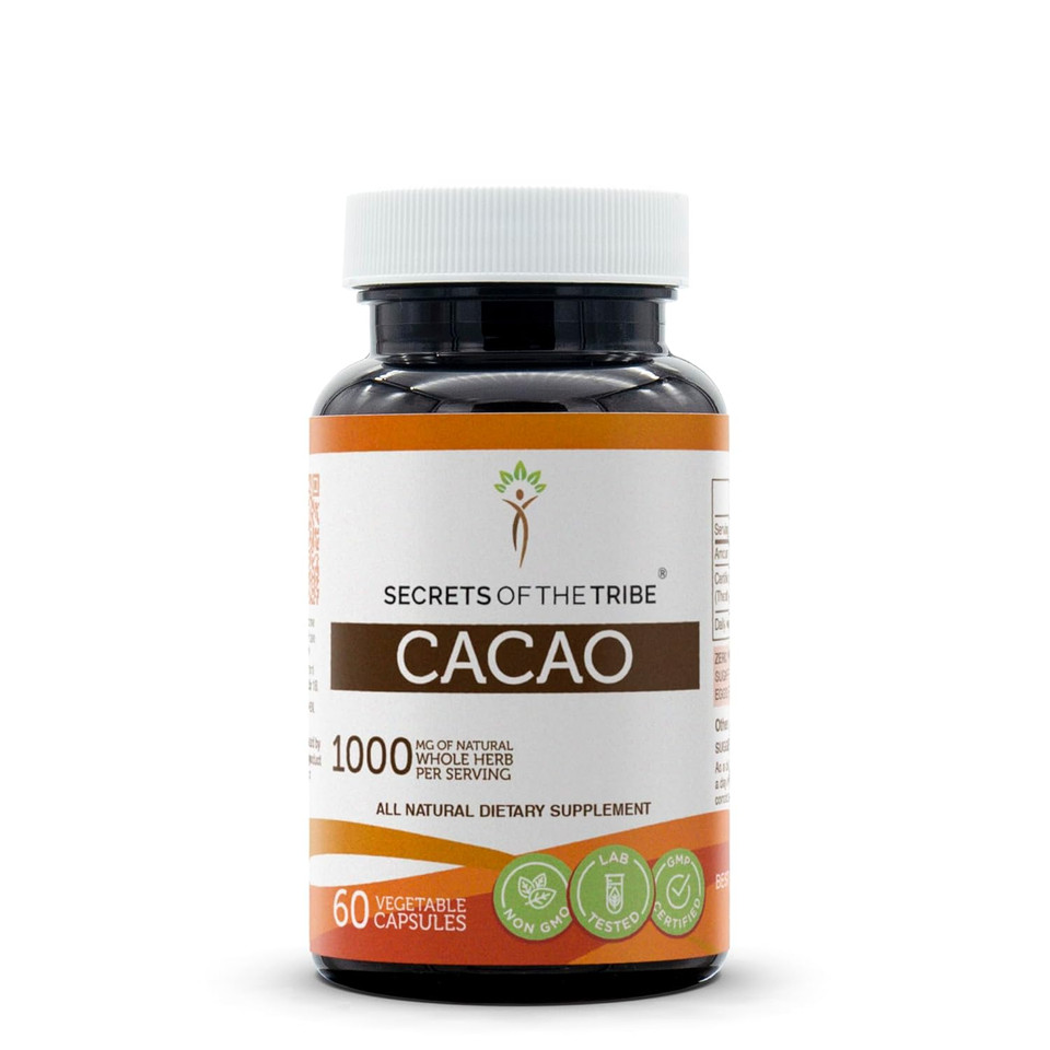 Cacao 60 Capsules, 1000 Mg, Cacao (Theobroma Cacao) Dried Raw Beans (60 Capsules)60 Count (Pack Of 1)