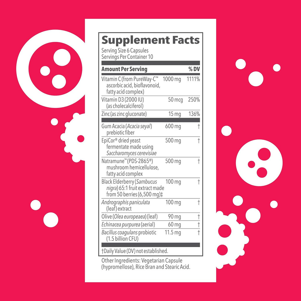 Clinical Immunity - Quick-Start - Immune System Support - Rapid Immunity Response - Boosts Antibodies, B + T + NK Cells, Neutrophils & Macrophagens - Black Elderberry & Pre + Probiotics - 60 Capsules