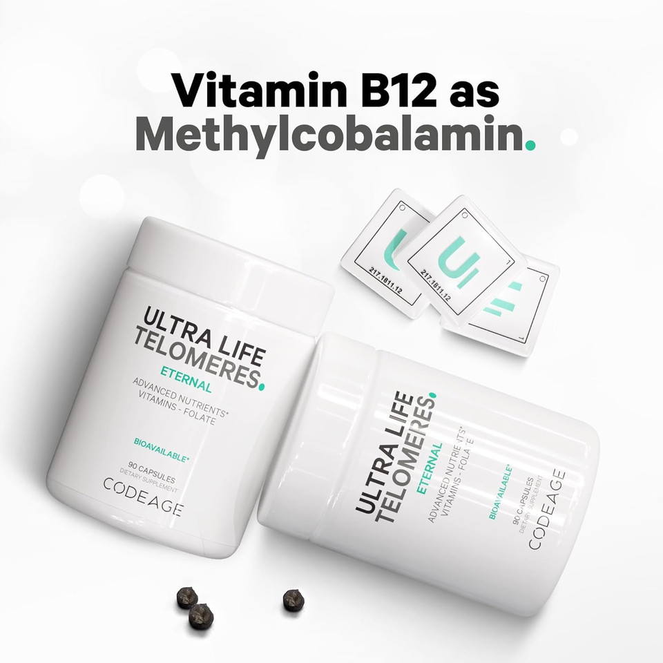 Codeage Ultra Life Telomeres Supplement - 5 Mthf Folate Vitamin B9, Vitamin B12 Methylcobalamin, Vitamin D3, L-Theanine, Ashwagandha - 3-Month Supply - Dna, Methylation Cycle - Non-Gmo - 90 Capsules