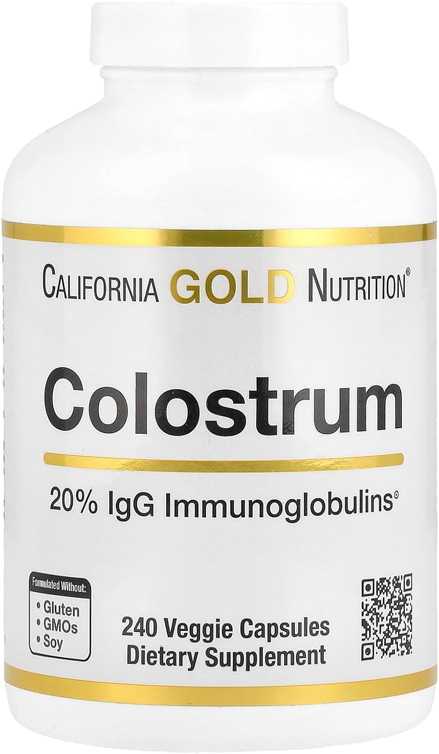 Colostrum By California Gold Nutrition - Concentrated Bovine Pre-Milk Supplement Featuring Immunoglobulins - Immune Support - Gluten Free, Non-Gmo, No Antibiotics - 240 Veggie Capsules