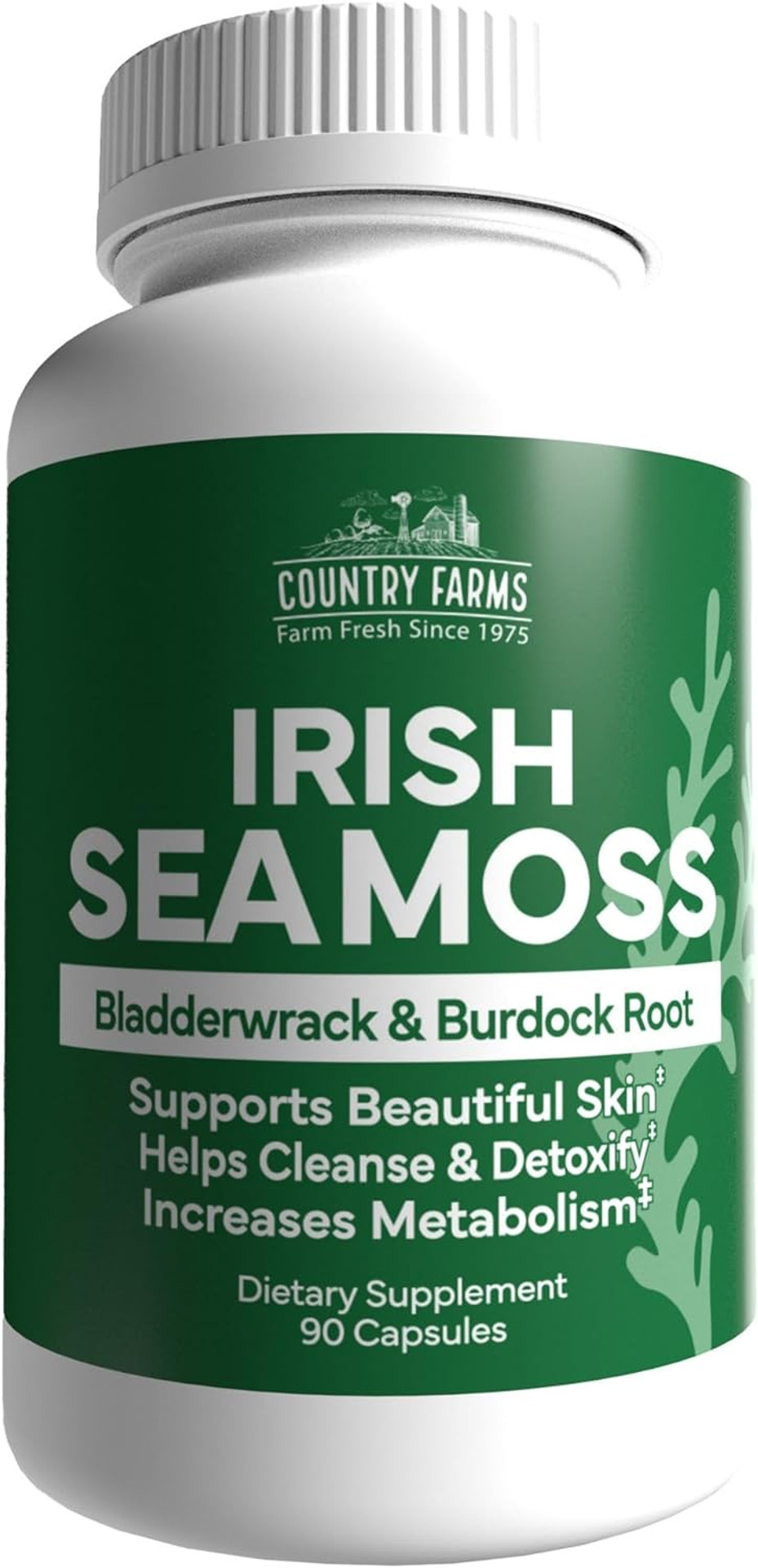 Country Farms Irish Sea Moss Capsules, Supports Beautiful Skin, Immune Support, Promotes Healthy Gut, Radiant Skin And Natural Energy Levels, Burdock Root, Irish Moss And Bladderwrack, 90 Capsules