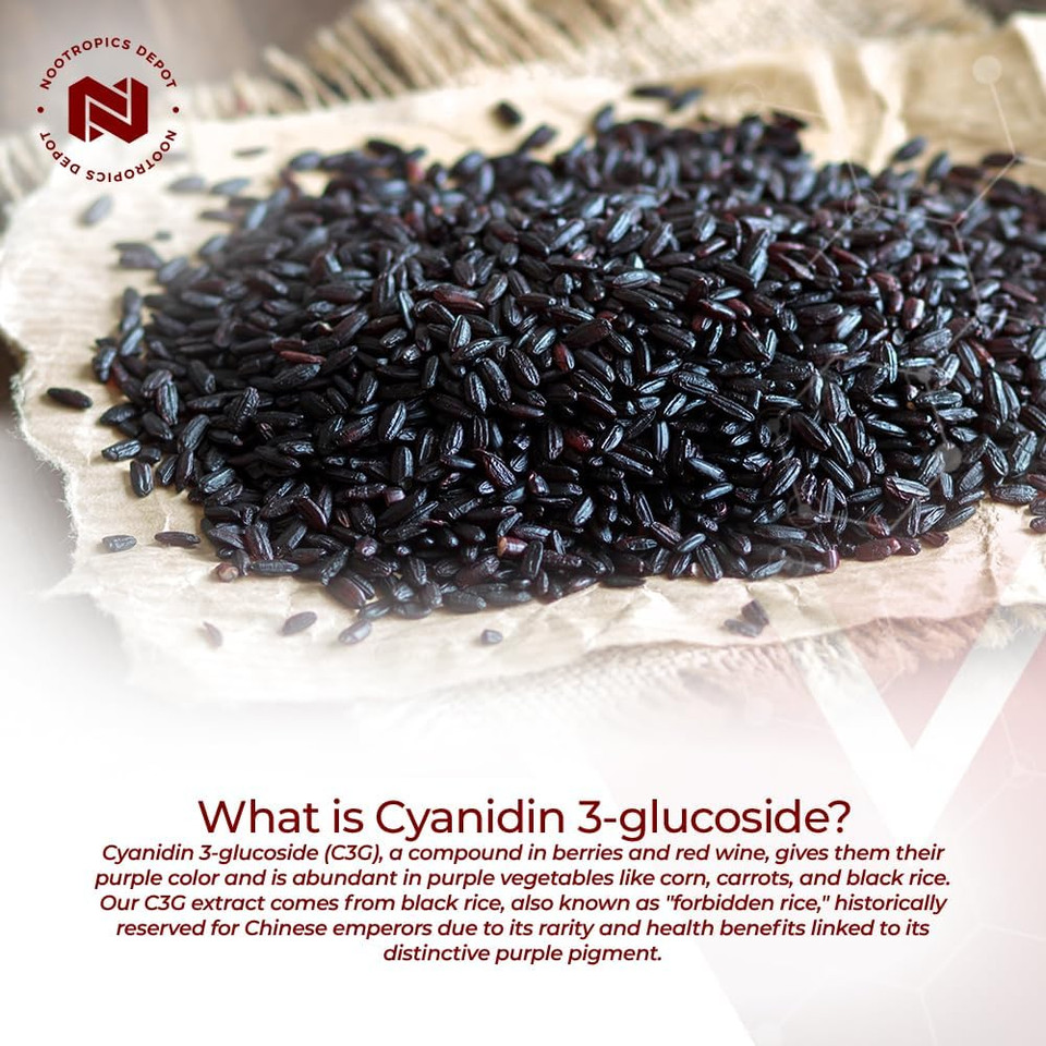 Cyanidin 3-Glucoside Capsules | 125Mg | 60 Count | Black Rice Extract | C3G | Oryza Sativa | Metabolic, Vision, & Cognitive Support