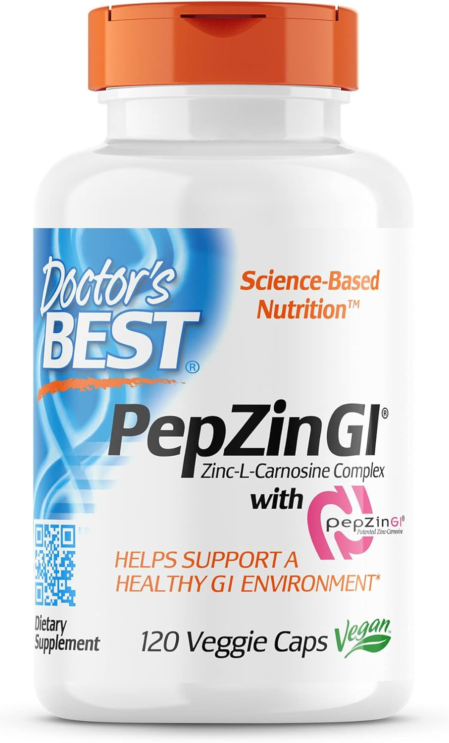 Doctor'S Best Pepzin Gi, Zinc-L-Carnosine Complex, Non-Gmo, Vegan, Gluten Free, Soy Free, Digestive Support, 120 Veggie Caps