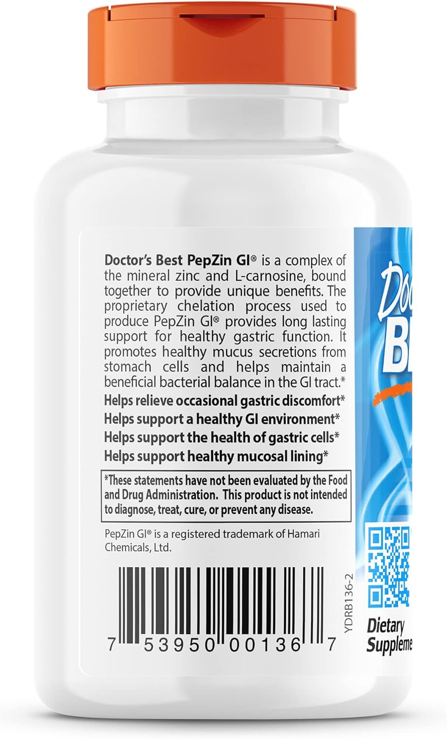 Doctor'S Best Pepzin Gi, Zinc-L-Carnosine Complex, Non-Gmo, Vegan, Gluten Free, Soy Free, Digestive Support, 120 Veggie Caps