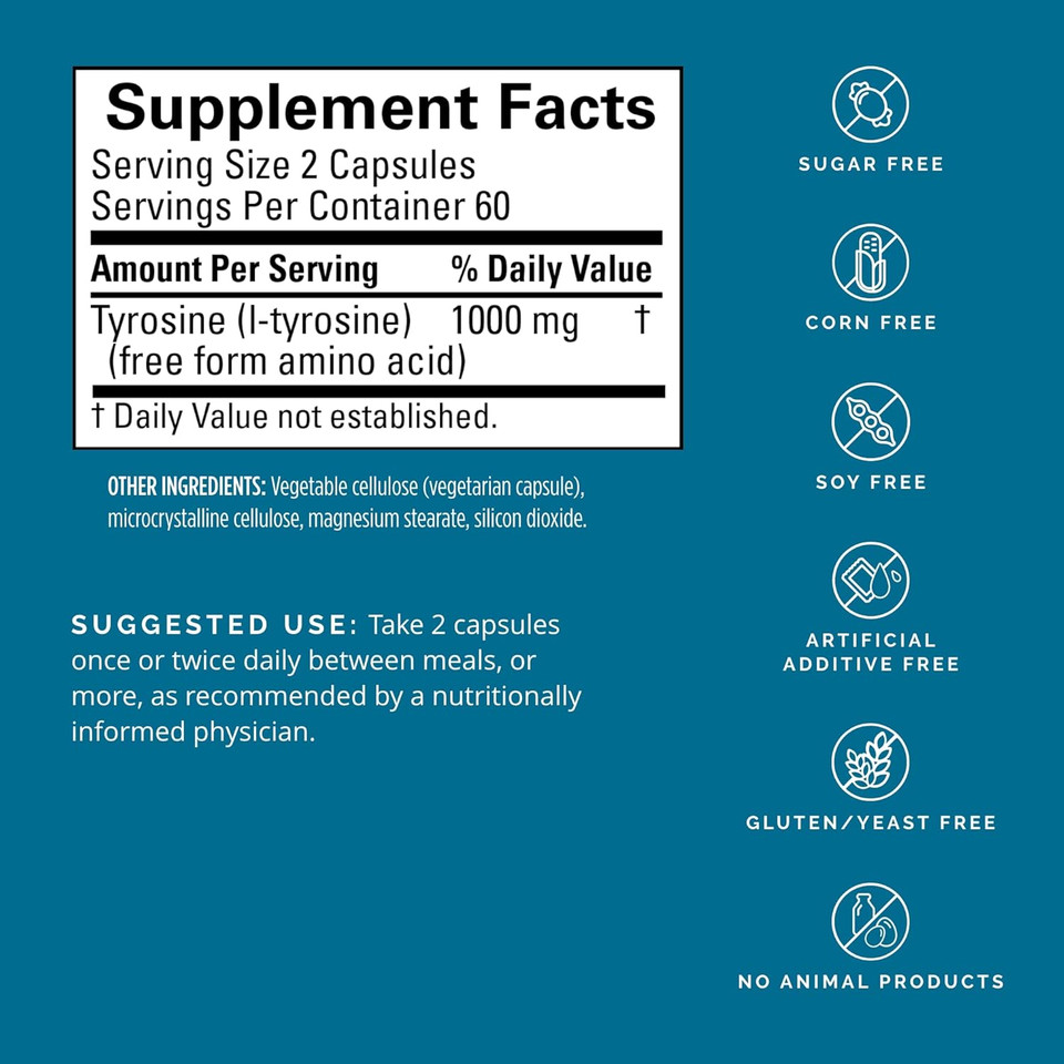 Dr Amen Brainmd Tyrosine - 120 Capsules - Promotes Mental Focus, Clarity & Alertness - Gluten Free - 60 Servings