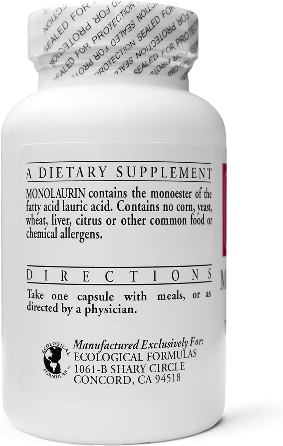 Ecological Formulas 600 Mg Monolaurin - Two Individually Sealed Bottles 180 Count180 Capsules 600 Mg