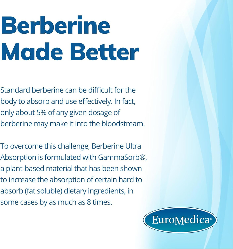 Euromedica Berberine Ultra Absorption - 60 Capsules - Metabolic Support - Vegan, Non-Gmo, Gluten Free - 60 Servings