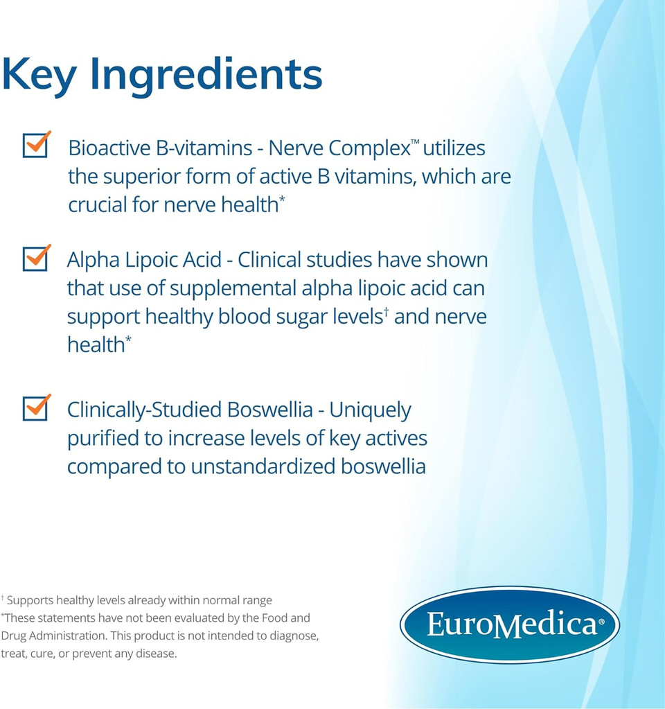 Euromedica Nerve Complex - 60 Capsules, Pack Of 2 - Supports Healthy Nerve Function - Vitamin, Amino Acid & Herb Blend - 60 Total Servings