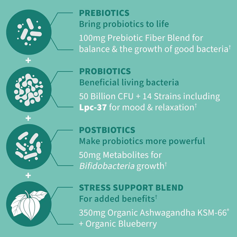 Garden Of Life Dr Formulated Calm Daily 3-In-1 Complete Probiotics, Prebiotics & Postbiotics With Ashwagandha - Pre + Pro + Postbiotic Supplement For Immune, Digestive & Mood Support - 30 Day Supply
