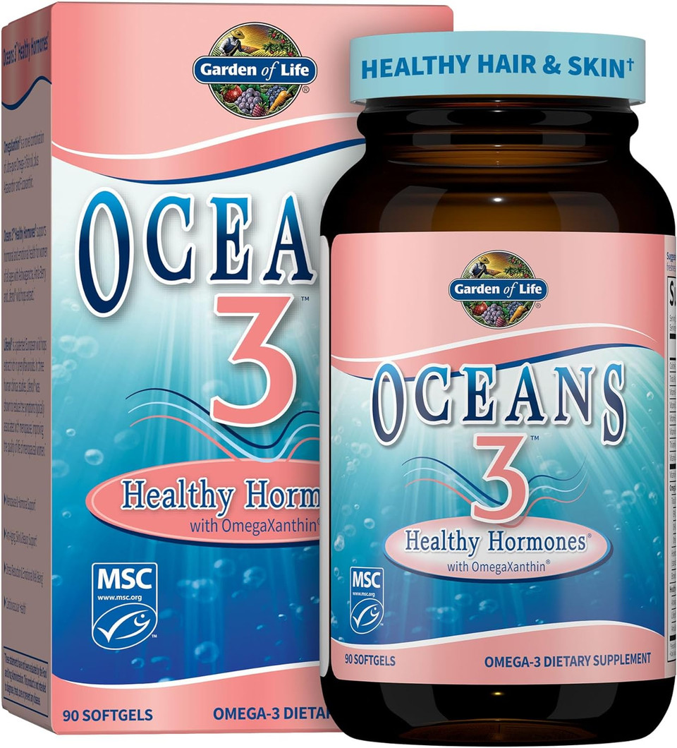 Garden Of Life Oceans 3 Healthy Menopause Hormonal Support Softgels, 525Mg Epa, 350Mg Dha + Botanicals For Women, Skin, Heart Health, Emotional Well-Being, Strawberry, 90 Count