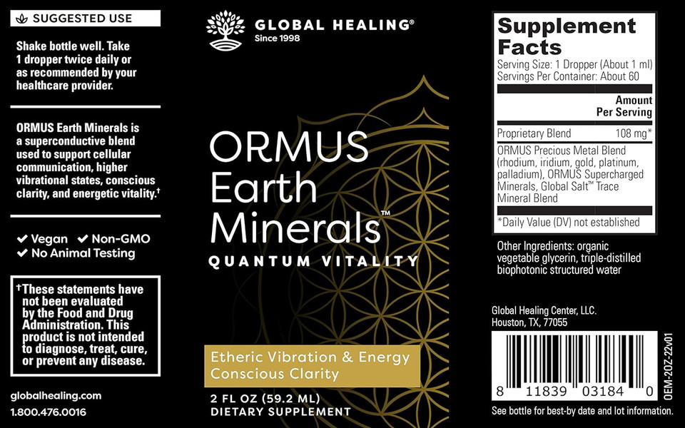 Global Healing Center Ormus Earth Minerals - Liquid Gold, Platinum, Iridium Blend For Lucid Dreaming, Quantum Vitality And Mindful Meditation - More Bioavailable Than Monoatomic Gold - 2 Fl Oz