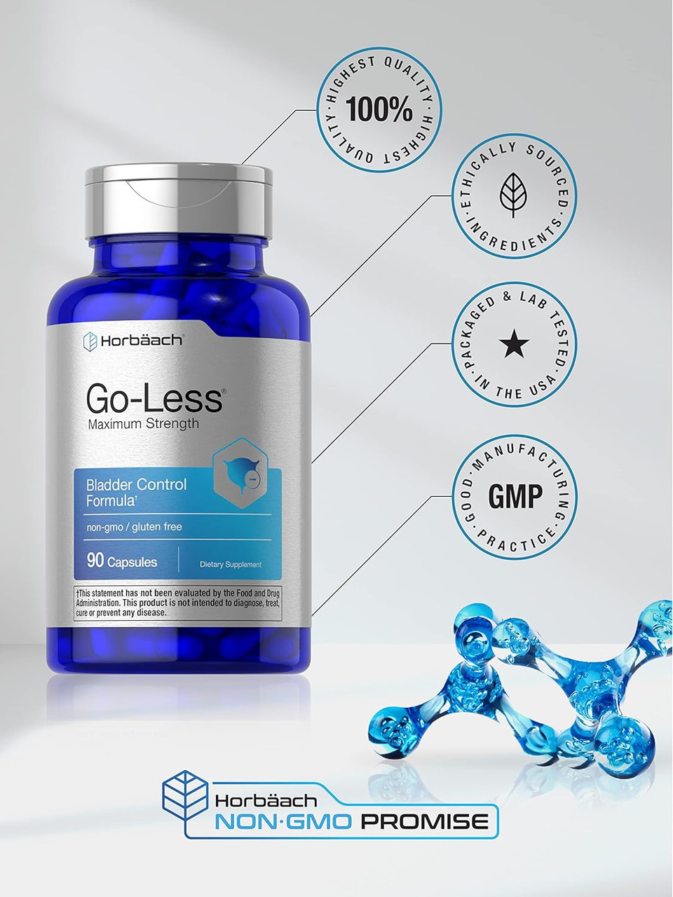 Go Less Bladder Control Pills | 90 Capsules | Maximum Strength For Women And Men | Non-Gmo & Gluten Free Formula | By Horbaach
