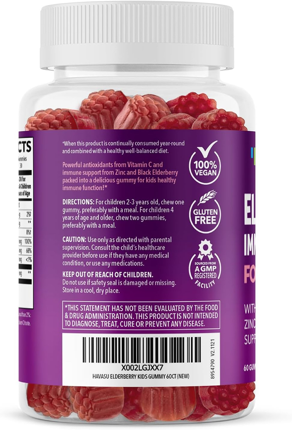 Havasu Nutrition Elderberry Gummies For Kids With Zinc & Vitamin C | Potent Herbal Supplement With Antioxidants To Support Immune Defense | Vegan Gummies