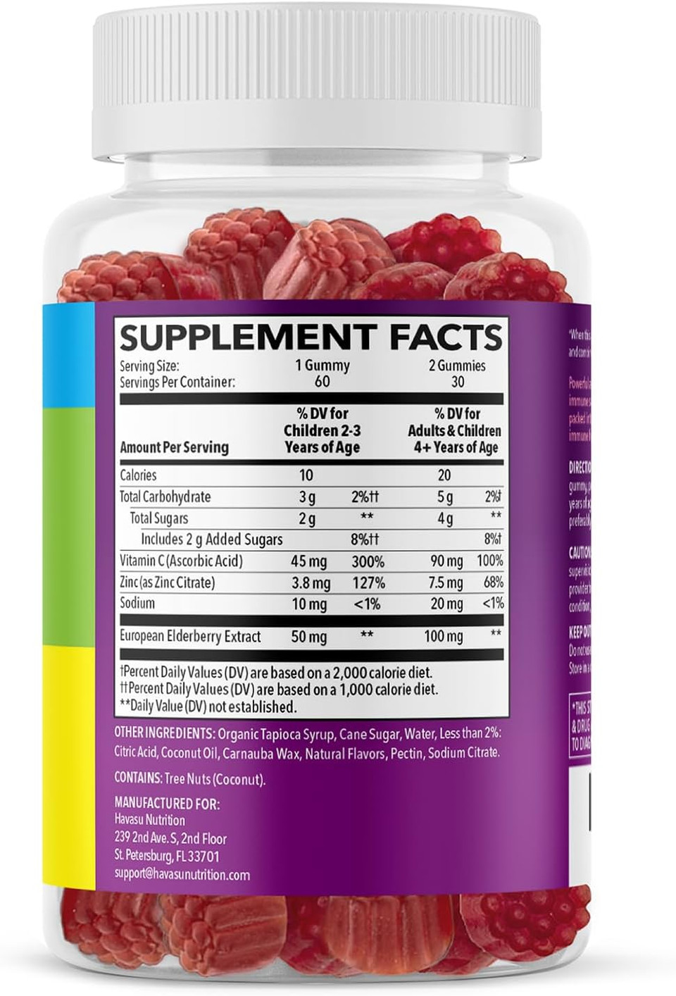 Havasu Nutrition Elderberry Gummies For Kids With Zinc & Vitamin C | Potent Herbal Supplement With Antioxidants To Support Immune Defense | Vegan Gummies