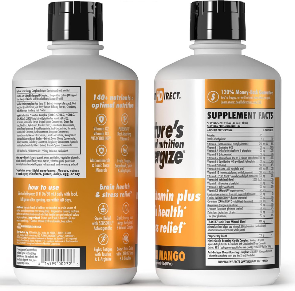 Health Direct - Nature'S Optimal Nutrition Energize Liquid Multivitamin Superfood - 140+ Nutrients - Mental Clarity & Energy - Immune & Cardiovascular Support  30 Servings  Peach Mango Health Direct - Nature'S Optimal Nutrition Energize Liquid Multivitamin Superfood - 140+ Nutrients - Mental Clarity & Energy - Immune & Cardiovascular Support  30 Servings  Peach Mango