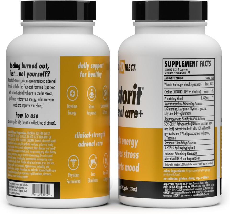 Health Direct - Restorit A+ Clinical-Strength - Stress Management & Fatigue Relief - Immune System Support For Women  112 Capsules