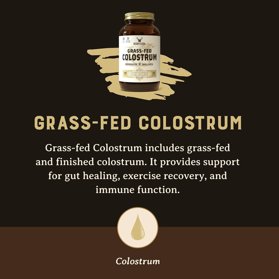 Heart & Soil Grass-Fed Colostrum (180 Capsules)  Dietary Supplement For Skin Health & Exercise Recovery-Non-Gmo, Allergen-Free Colostrum Supplement For Immune Support, Gut Health, & More
