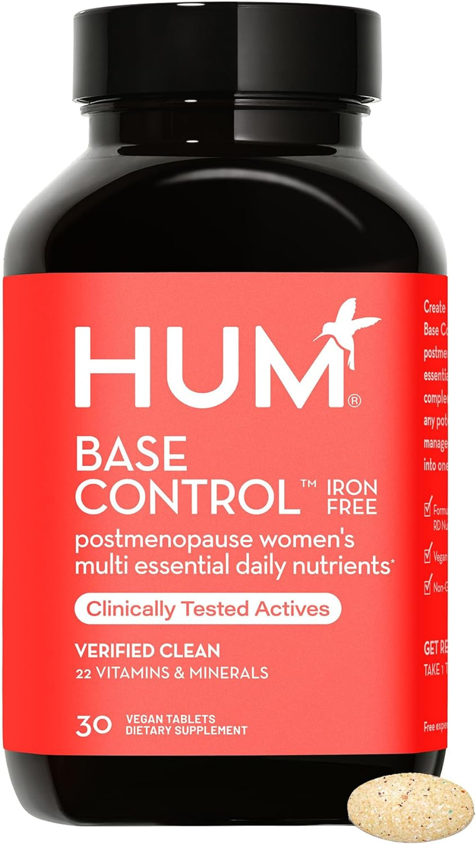 Hum Base Control -Iron Free,Daily Women'S Minerals With B Complex, Vitamin C, 22 Micro-Nutrients To Support Postmenopausal Women - Non-Gmo, Soy-Free, Gluten-Free