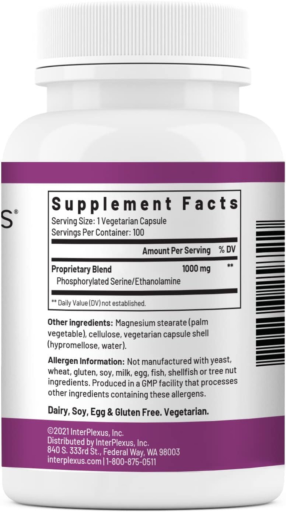 Interplexus Seriphos - Phosphorylated Serine Adaptogen And Adrenal Supplement - Supports Healthy Adrenal Function, Gluten Free, Dairy Free, Soy Free - 100 Capsules (100 Servings)