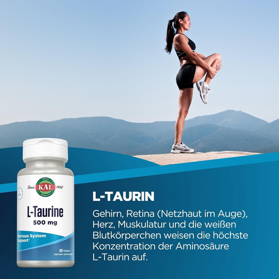 Kal 500 Mg L-Taurine Tablets, 60 Count