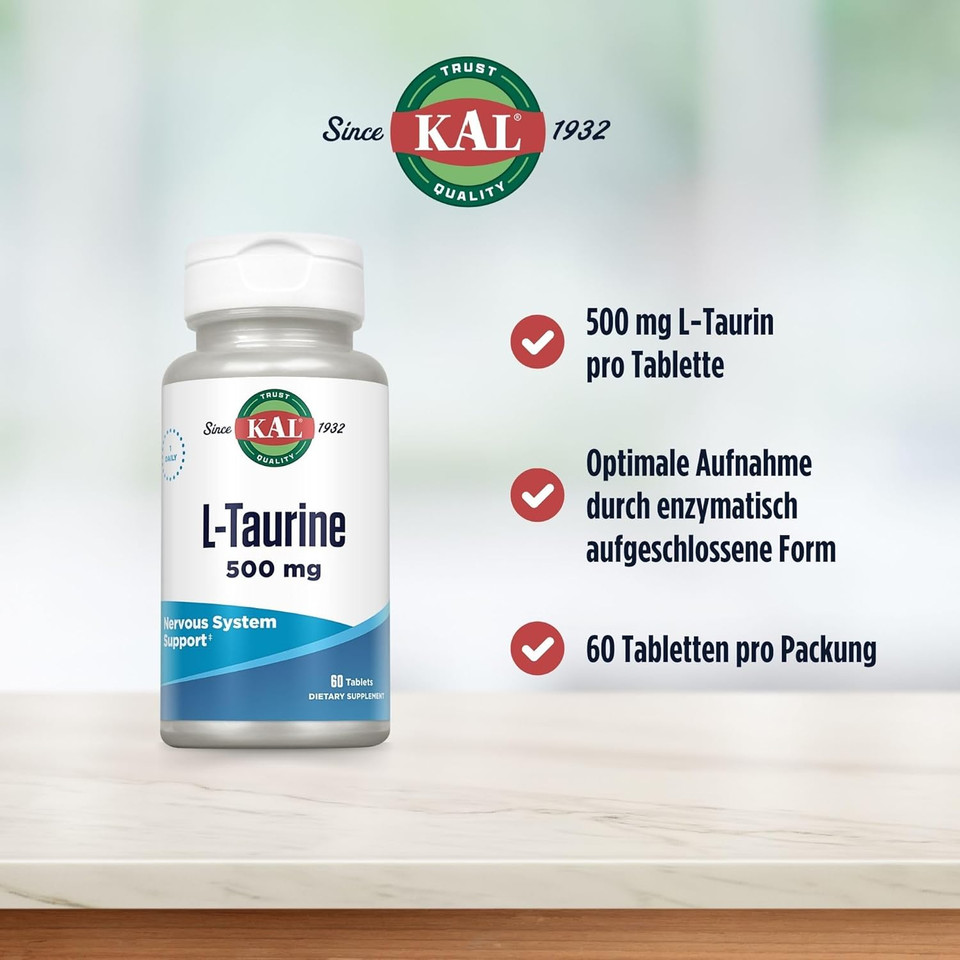 Kal 500 Mg L-Taurine Tablets, 60 Count