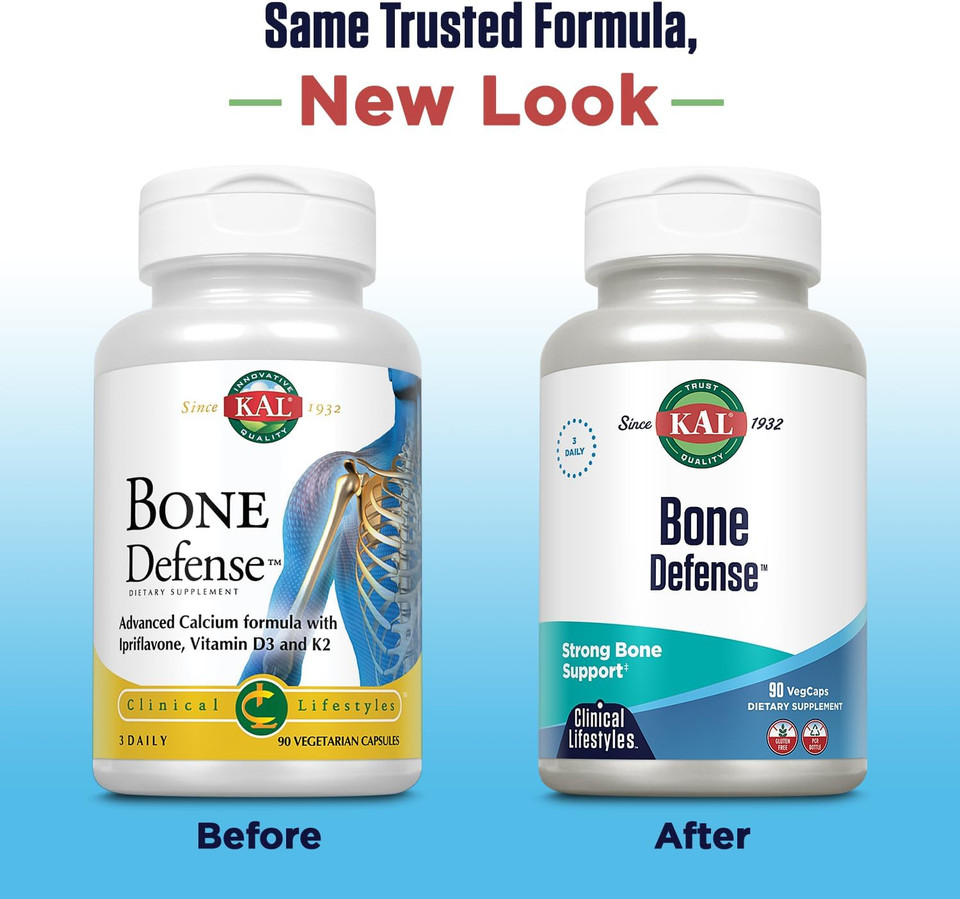 Kal Bone Defense | Healthy Bone Strength And Density Supplement | Calcium, Vitamin D3 And K2, Magnesium | 90Ct, 30 Serv